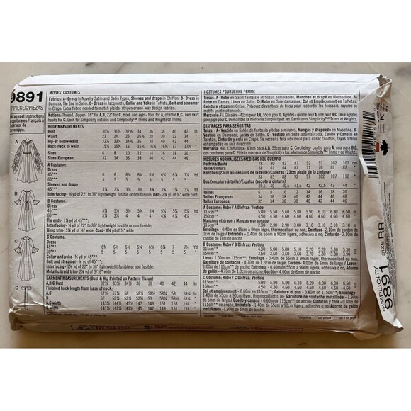 Simplicity Pattern 9891 Halloween Costume Renaissance Dress Size 14-16-18-20 - Picture 4 of 5